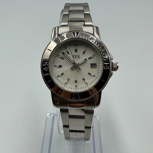 TFX Bulova Watch Women Silver Tone Bracelet Date Dial Quartz 7.75” Works - Picture 1 of 12